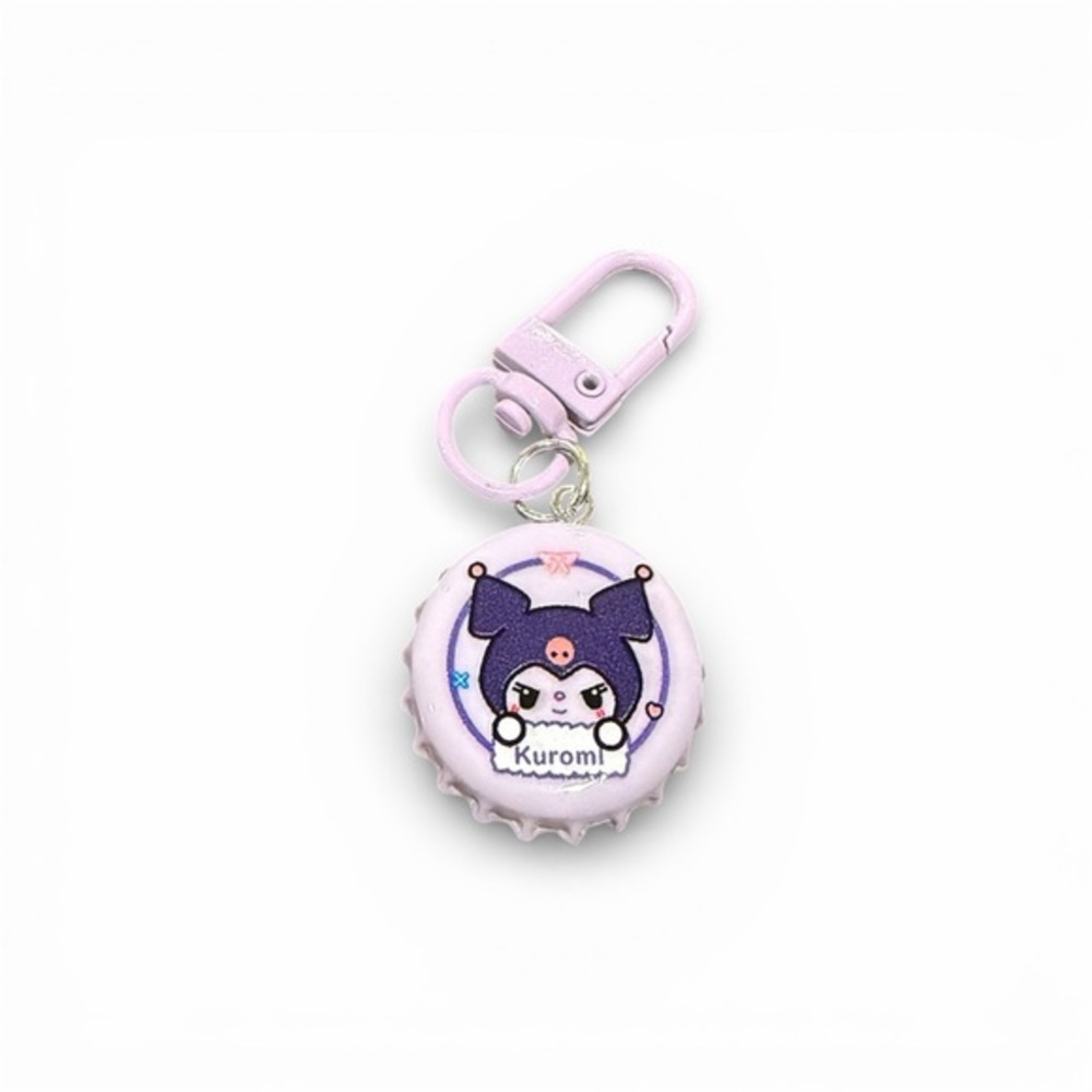 Kuromi Pastel Purple Bottle Cap Keychain | Cute Kawaii Character Bag Charm | Y2K